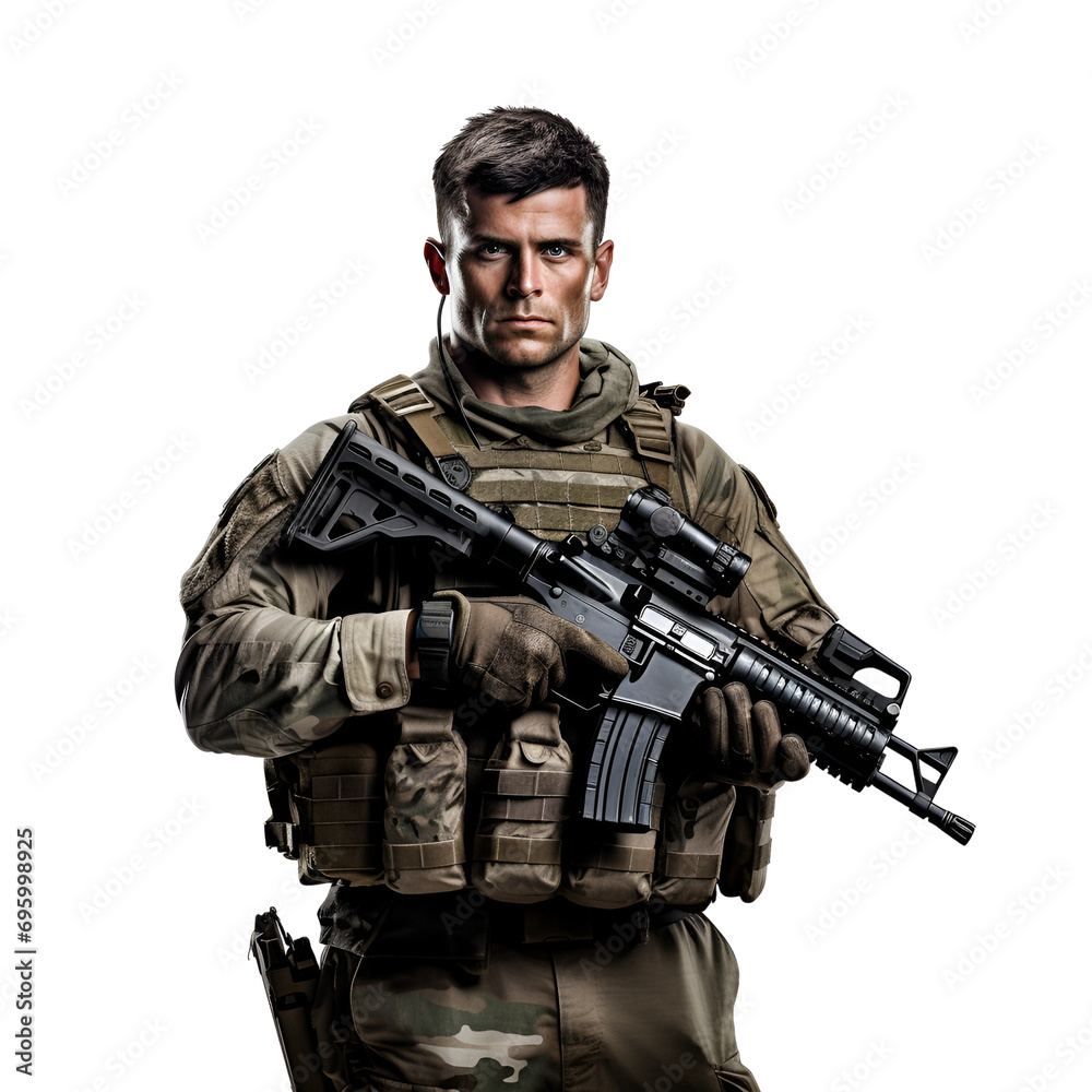 Soldier of USA army, in military uniform with gun, Isolated on Transparent Background, PNG Soldier of USA army, in military uniform with gun, Isolated on Transparent Background, PNG