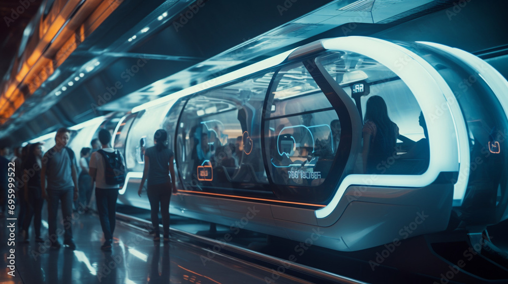 Moving train in motion.A high-tech train of the future. Ergonomic design of the train. Future train station.A high-speed commuter train of the future.
Moving train in motion.A high-tech train of the future. Ergonomic design of the train. Future train station.A high-speed commuter train of the future.