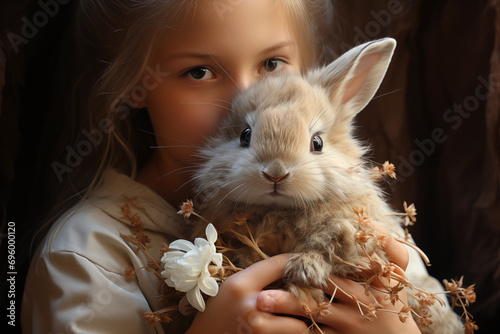 the delicate beauty of a rabbit nestled in gentle hands, emphasizing the tenderness and warmth associated with the Easter season.