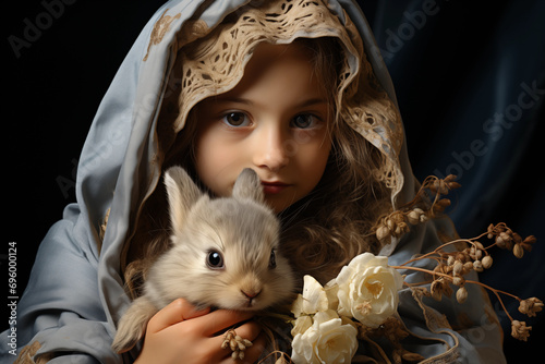 the delicate beauty of a rabbit nestled in gentle hands, emphasizing the tenderness and warmth associated with the Easter season.