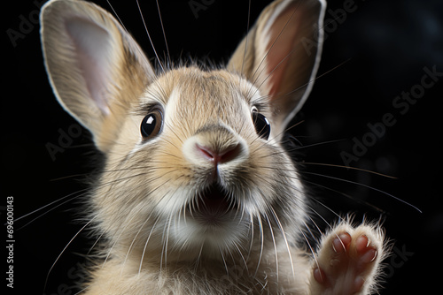 Explore the playful side of rabbits by photographing dynamic poses of a rabbit interacting with hands, capturing moments of curiosity, affection, or even a playful hop.