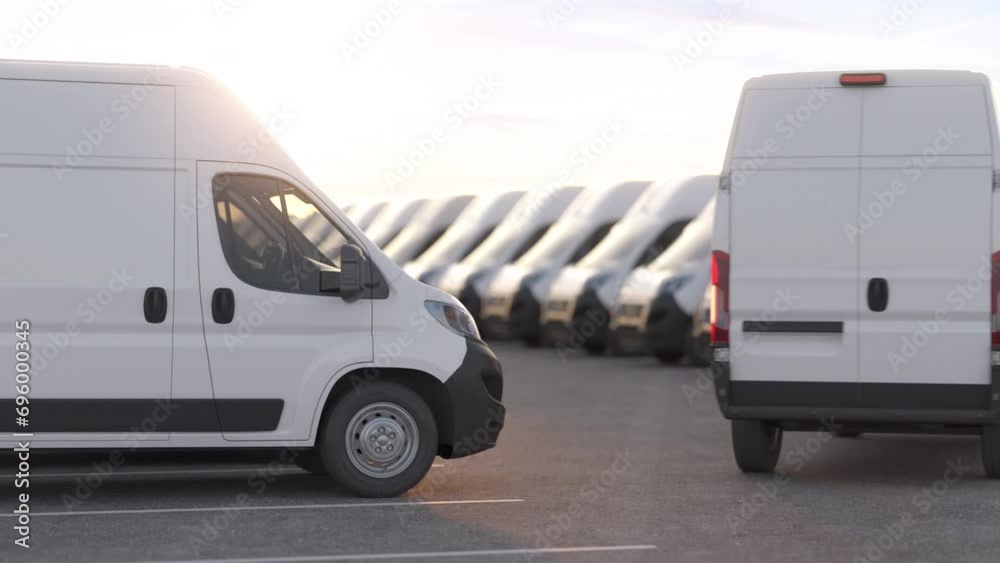 Express delivery service concept. Delivery vans in a row