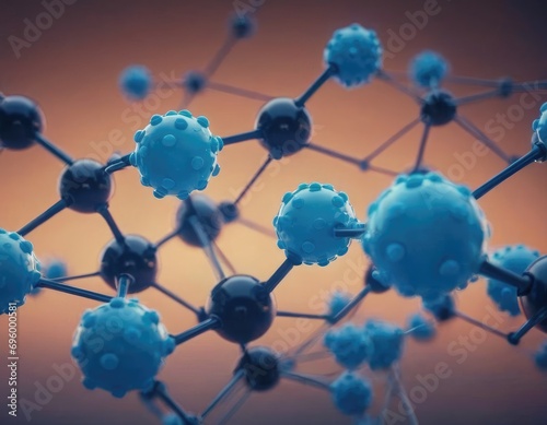 Molecule Arom Model Abstract structure consisting or blue glowing dots, science ana medical concept photo