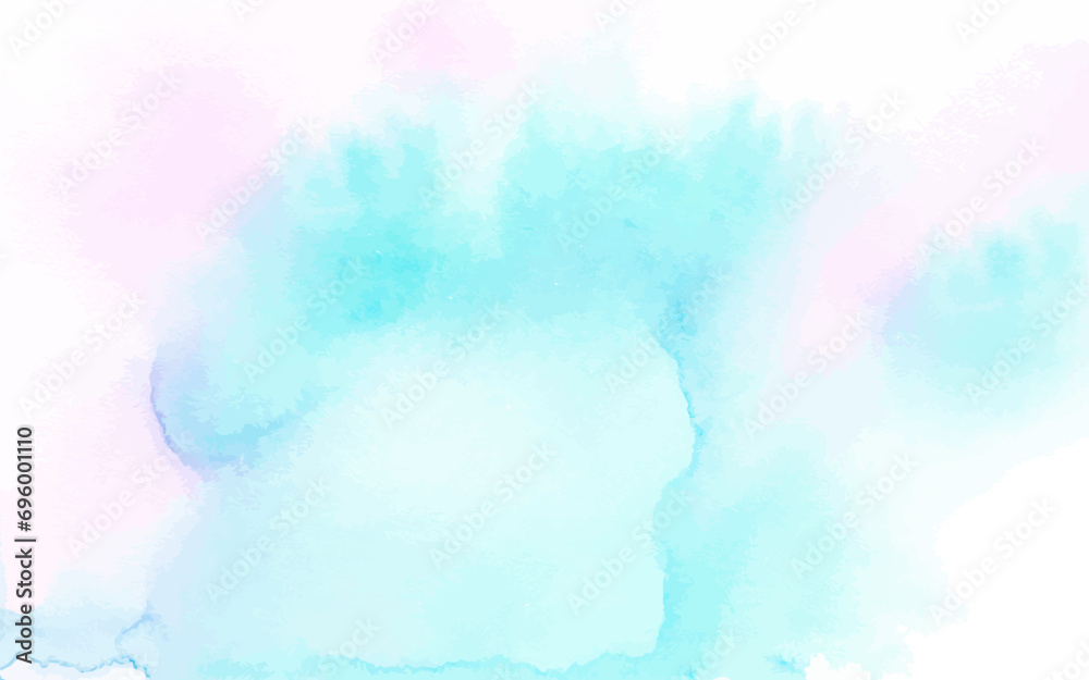 Watercolor background abstract hand painting. Dreamy bright pink turquoise ink wash vector backdrop. Soft water paint pouring for spring card or banner. Wet aqua subtle splash on white paper texture. 