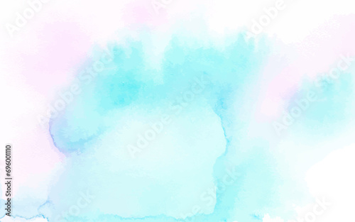 Watercolor background abstract hand painting. Dreamy bright pink turquoise ink wash vector backdrop. Soft water paint pouring for spring card or banner. Wet aqua subtle splash on white paper texture. 