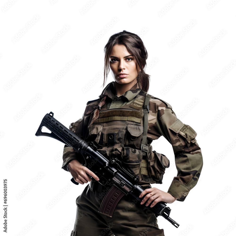 Woman, soldier in military uniform with gun, of USA army, Isolated on Transparent Background, PNG Woman, soldier in military uniform with gun, of USA army, Isolated on Transparent Background, PNG