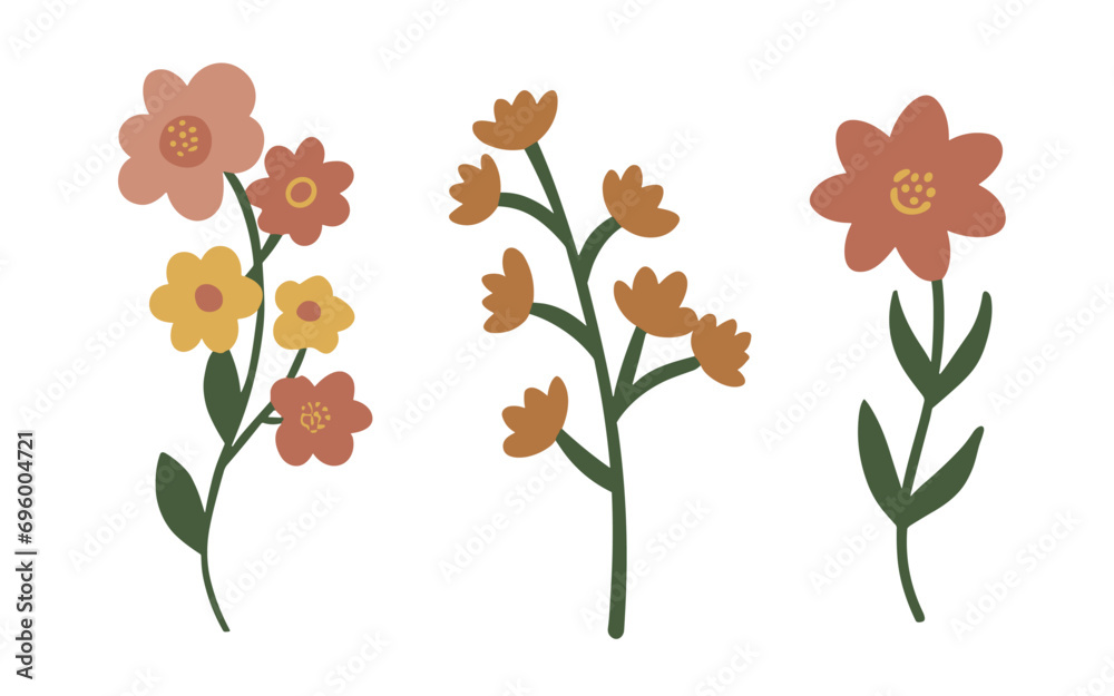 Abstract wildflowers vector clipart. 