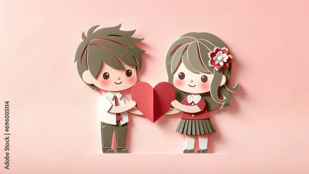 Valentine's Day paper cut style with couples giving love and hearts to each other. Romantic valentine's day background. Valentine's Day paper cut style with couples giving love and hearts to each other. Romantic valentine's day background.
