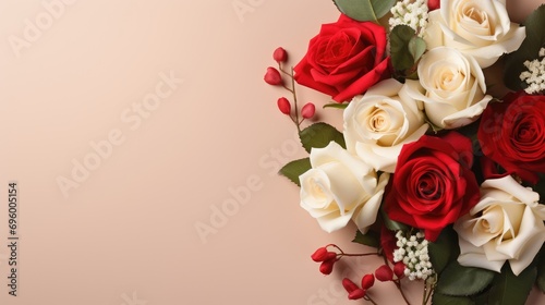 Beautiful Red and white rose background for Valentines or Mother's Day Background with copy space.