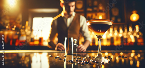 Espresso Martini Cocktail on Bar Counter