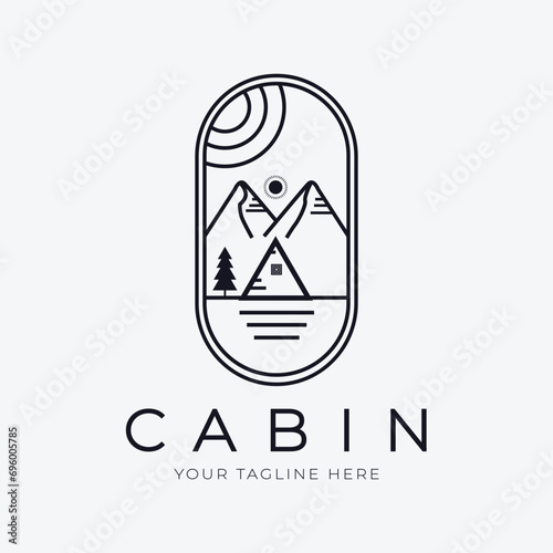 logo cabin line art logo vector concept with emblem illustration template design. icon home design