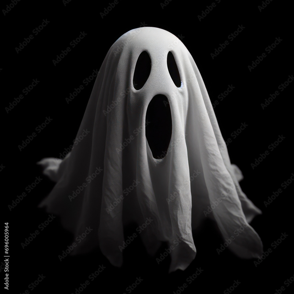 Closeup A ghost floating in the air with its mouth open on solid black background. ai generative