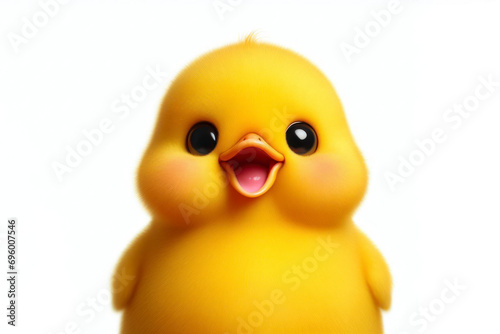 Photo of a Surprised cute little yellow duck with its mouth open in closeup. ai generative