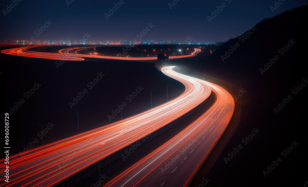 A long exposure photo of a highway at night