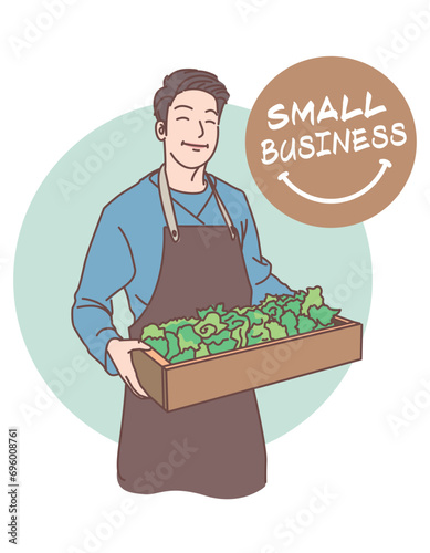 A happy small business owner with a bright smile on his face. Illustration.