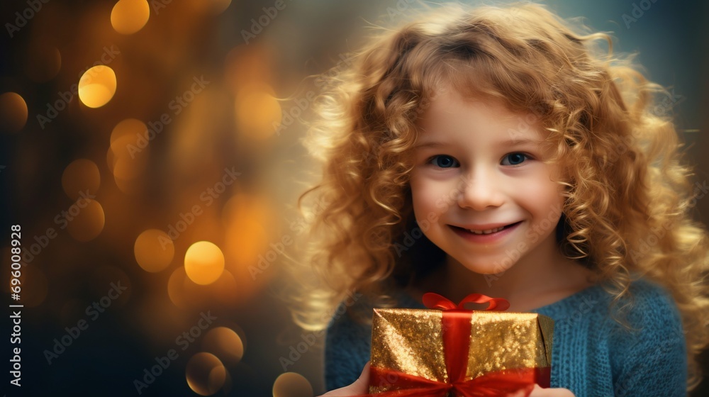 Child's Joyful Holiday Moment with a Glittering Gift. Generative ai Child's Joyful Holiday Moment with a Glittering Gift. Generative ai