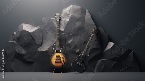 Guitar on the black rock background.