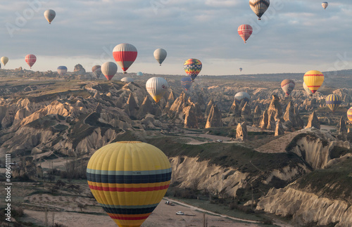hot air balloons in the air, Göreme, Cappadocia, Turkey