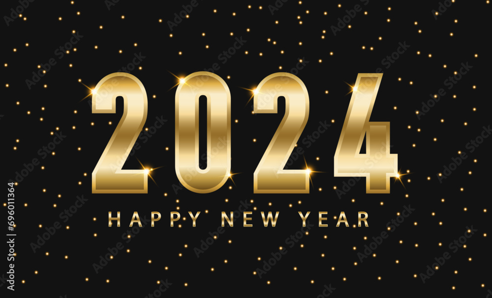 Happy New Year 2024 Golden Golden Assistance. With unique and luxurious numbers. Premium vector design for posters, banners, calendar and greetings. New Year and Christmas design. Vector illustration