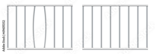 Set of realistic prison metal bars isolated on transparent background. Iron jail cage. Prison fence jail. Template design for criminal or sentence. Metal rods. Steel jail cell. Vector illustration photo