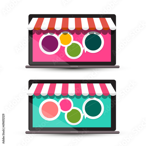 Notebooks, e-commerce symbols isolated on white background, vector