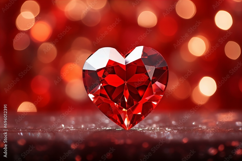 shiny crystal red heart on a red bokeh background for Valentines Day shiny crystal red heart on a red bokeh background for Valentines Day