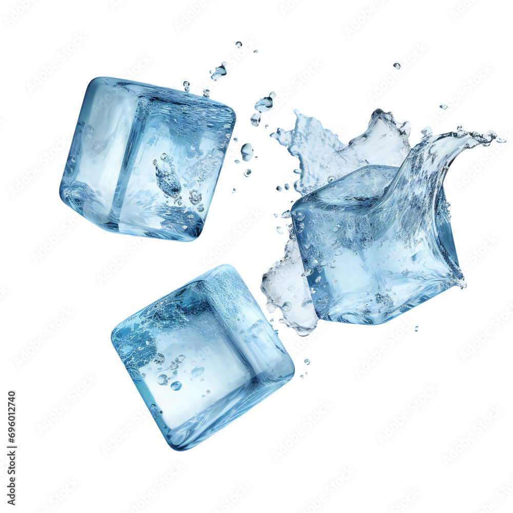 Obraz premium three flying ice cubes. ice cubes isolated on transparent