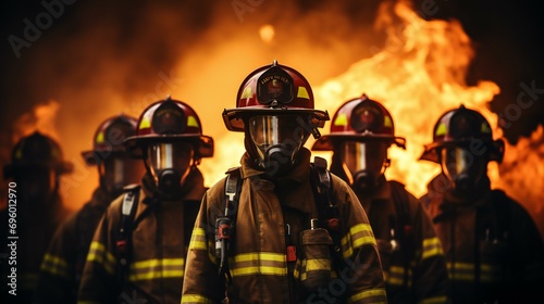 Courageous firefighter in action. A heroic image of a firefighter in full gear extinguishing flames, emphasizing teamwork and bravery in the face of danger
