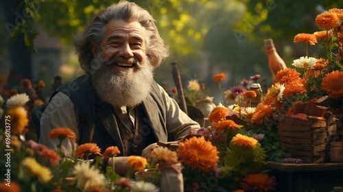 Happy gardening senior in Asia. A cheerful and happy senior man tending to his garden in Asia, exemplifying the joy of gardening in later years