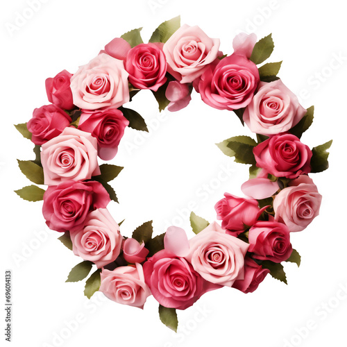 red and pink roses wreath isolated. roses wreath isolated on transparent
