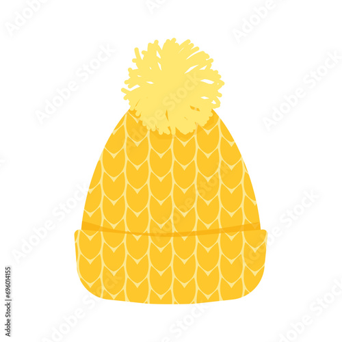 Flat yellow knitted winter hat