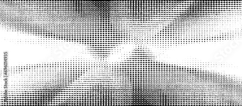 Monochrome texture composed of irregular graphic elements. Distressed uneven grunge background. Abstract vector illustration. Overlay for interesting effect and depth. Isolated on white background.