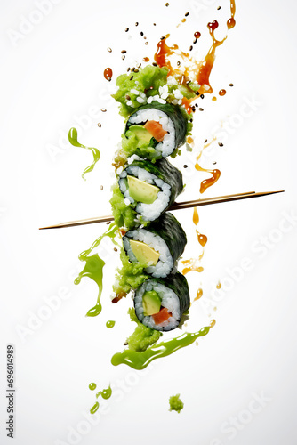 Generative AI illustration of fresh homemade salmon sushi photo