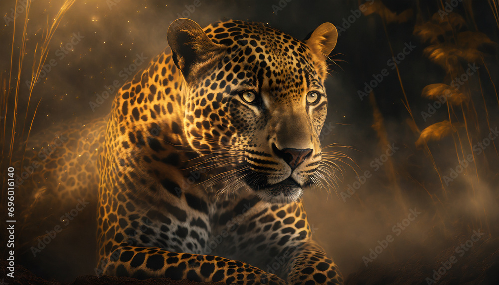 Jaguar, dziki kot na ciemnym tle abstrakcja, dekoracja, tapeta, generative ai  - obrazy, fototapety, plakaty 