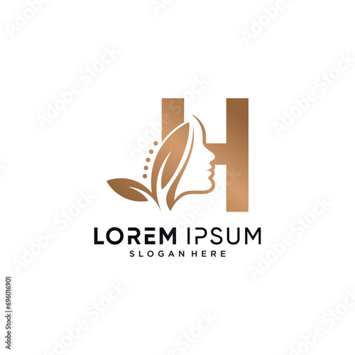 Woman beauty elements logo design vector illustration combined with letter h concept