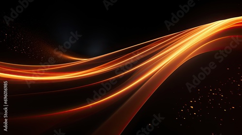 abstract wallpaper. Orange neon lines over black background. modern background. Streaming energy. Particles moving and leaving glowing tracks