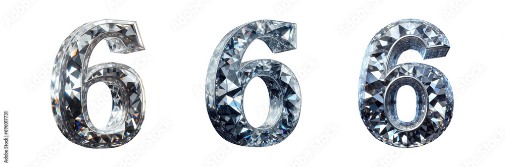 diamond number number 6 3D isolated transparent background PNG