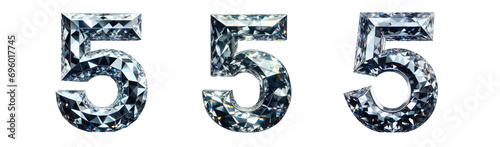 diamond number - number 5 - 3D isolated transparent background PNG - cristal number 5 - Glass 5 number photo