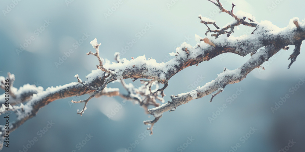 Winter scene with a frosty branch, highlighting the intricate details of the season.