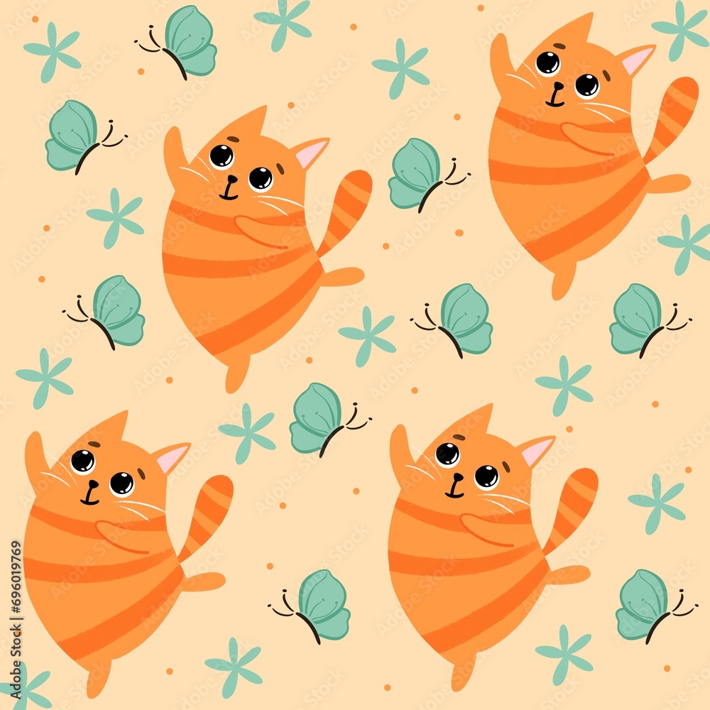 Pattern: Cats and gentle butterflies