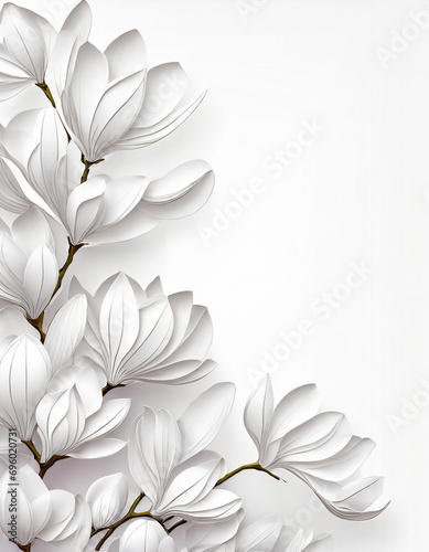 Białe wektorowe kwiaty Magnolii, białe tło, miejsce do wklejenia. Generative AI