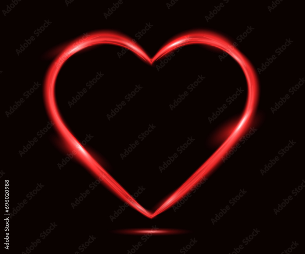 Heart shaped red light glow. Symbol of love with electric effect, energy flow, light flare. Decorative frame for banner, card, invitation, valentine’s day, date Heart shaped red light glow. Symbol of love with electric effect, energy flow, light flare. Decorative frame for banner, card, invitation, valentine’s day, date
