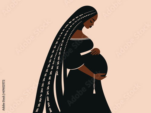 Black African Women Pregnant With a Baby, Diversity, illustration or Vector Art, bohemian Art Style	
