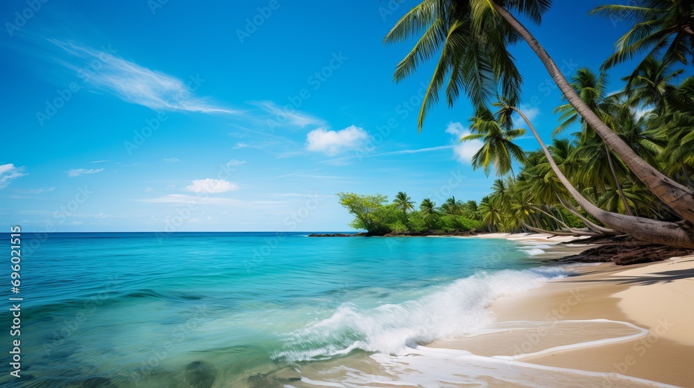A beach that has palm trees