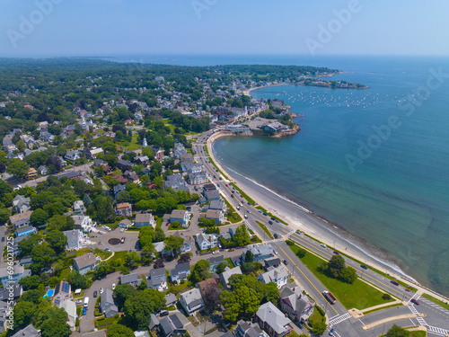 King's Beach aerial view at Lynn Shore Drive at the coast of Lynn city and Swampscott town in Essex County with Fisherman's Beach at the background, Massachusetts MA, USA.  © Wangkun Jia