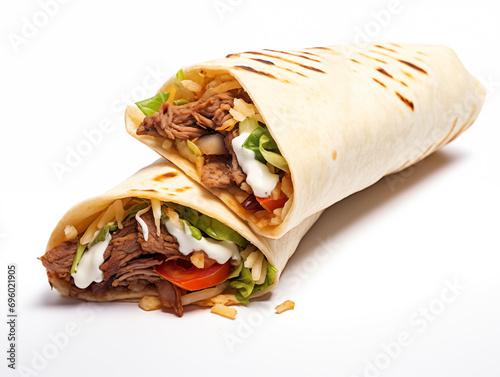 Shawarma with meat on white background