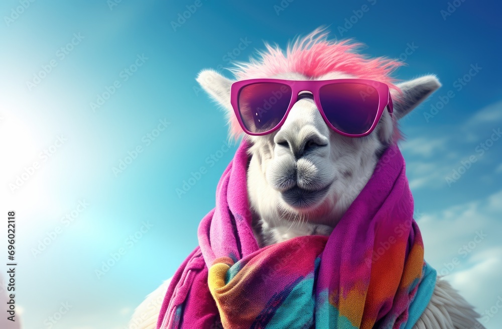 a cartoon lama wearing sunglasses and a scarf