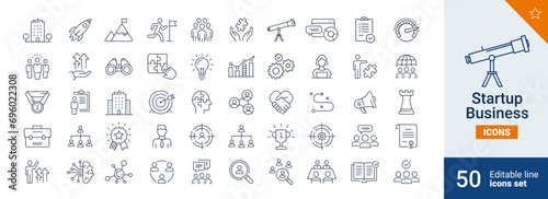 Startup icons Pixel perfect. Team, business, rocket, ....