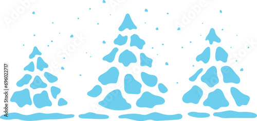 tree covered with blue snow vector illustration, isolated on white background