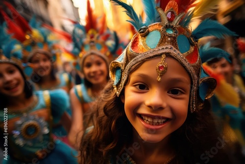 Girl in costume at carnival parade.